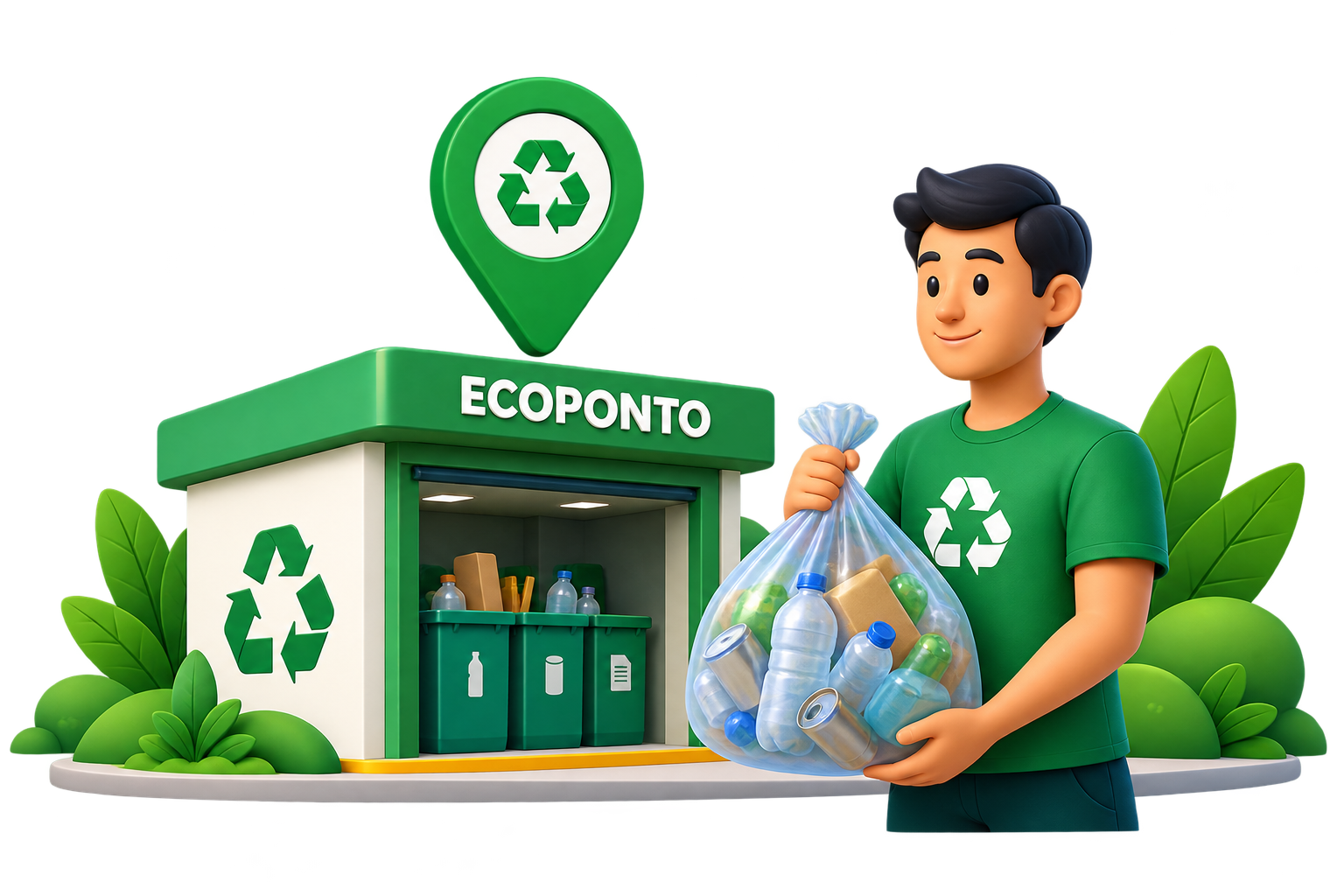 Morador levando materiais recicláveis até o ecoponto